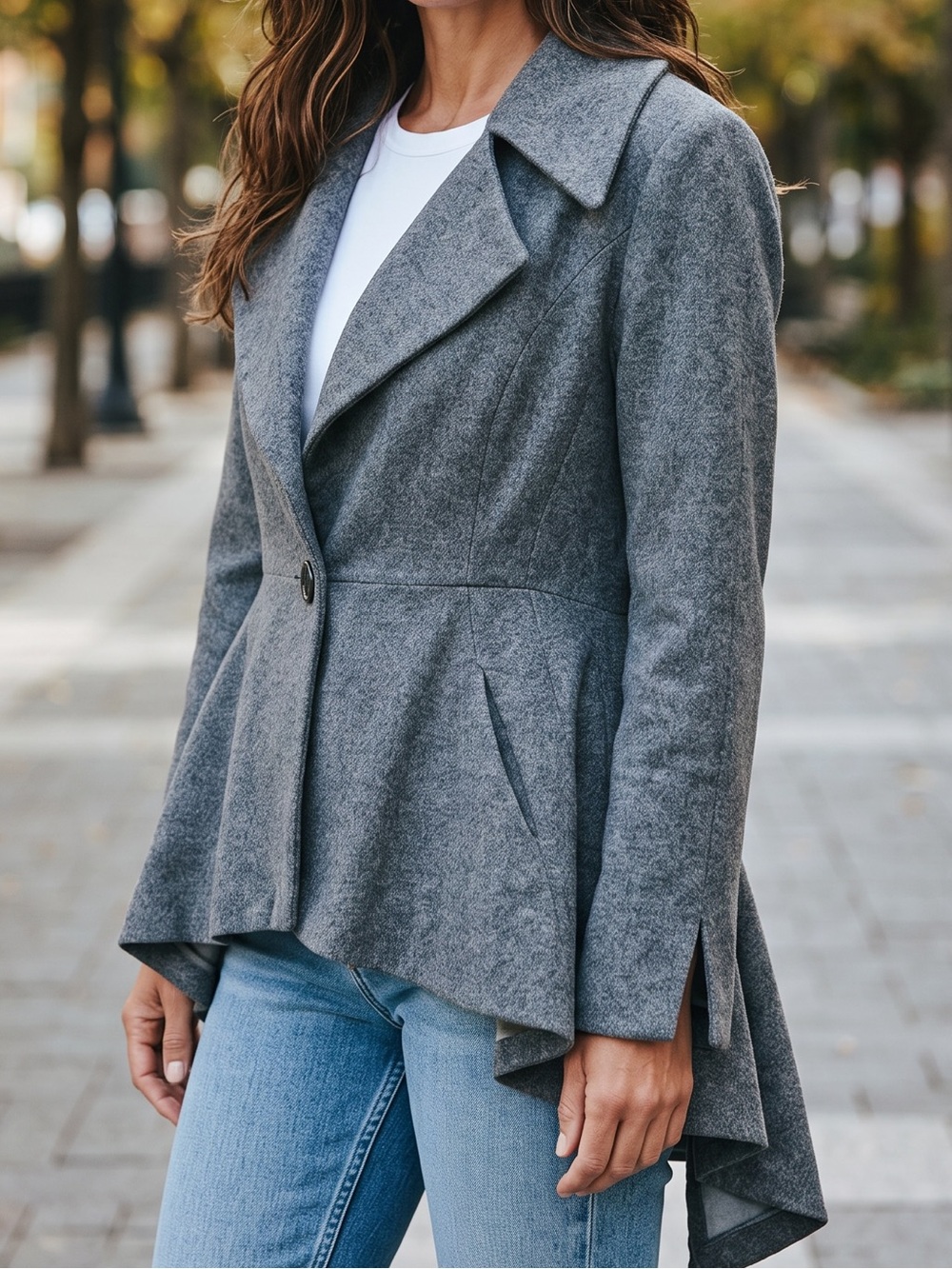 Zara Basic Gray Wool Blend Peplum Coat Jacket Size L Asymmetrical